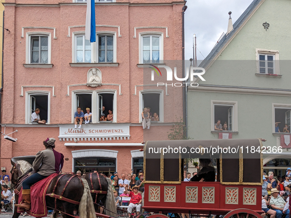 Over 2,000 participants recreate the medieval wedding of Hedwig Jagiellon and George of Bavaria. On July 16, 2023, in Landshut, Bavaria, Ger...