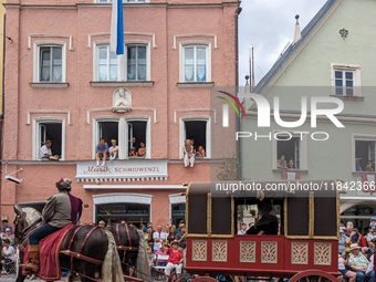 Over 2,000 participants recreate the medieval wedding of Hedwig Jagiellon and George of Bavaria. On July 16, 2023, in Landshut, Bavaria, Ger...