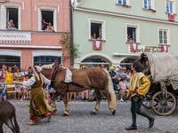 Over 2,000 participants recreate the medieval wedding of Hedwig Jagiellon and George of Bavaria. On July 16, 2023, in Landshut, Bavaria, Ger...