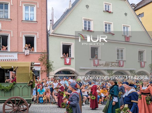 Over 2,000 participants recreate the medieval wedding of Hedwig Jagiellon and George of Bavaria. On July 16, 2023, in Landshut, Bavaria, Ger...