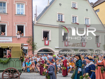 Over 2,000 participants recreate the medieval wedding of Hedwig Jagiellon and George of Bavaria. On July 16, 2023, in Landshut, Bavaria, Ger...