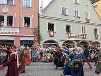 Over 2,000 participants recreate the medieval wedding of Hedwig Jagiellon and George of Bavaria. On July 16, 2023, in Landshut, Bavaria, Ger...