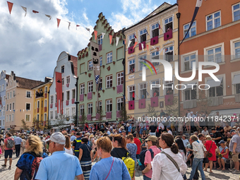 Over 2,000 participants recreate the medieval wedding of Hedwig Jagiellon and George of Bavaria. On July 16, 2023, in Landshut, Bavaria, Ger...