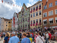 Over 2,000 participants recreate the medieval wedding of Hedwig Jagiellon and George of Bavaria. On July 16, 2023, in Landshut, Bavaria, Ger...