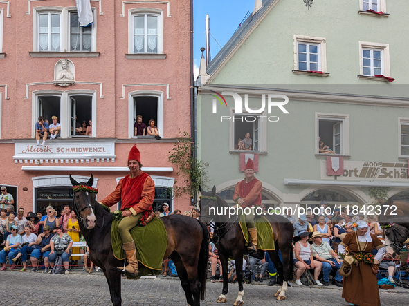 Over 2,000 participants recreate the medieval wedding of Hedwig Jagiellon and George of Bavaria. On July 16, 2023, in Landshut, Bavaria, Ger...