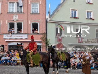 Over 2,000 participants recreate the medieval wedding of Hedwig Jagiellon and George of Bavaria. On July 16, 2023, in Landshut, Bavaria, Ger...