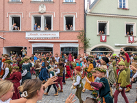 Over 2,000 participants recreate the medieval wedding of Hedwig Jagiellon and George of Bavaria. On July 16, 2023, in Landshut, Bavaria, Ger...