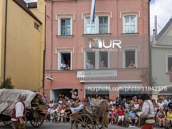 Over 2,000 participants recreate the medieval wedding of Hedwig Jagiellon and George of Bavaria. On July 16, 2023, in Landshut, Bavaria, Ger...