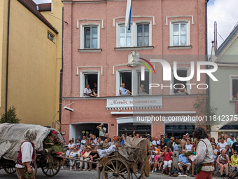 Over 2,000 participants recreate the medieval wedding of Hedwig Jagiellon and George of Bavaria. On July 16, 2023, in Landshut, Bavaria, Ger...