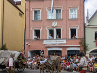 Over 2,000 participants recreate the medieval wedding of Hedwig Jagiellon and George of Bavaria. On July 16, 2023, in Landshut, Bavaria, Ger...