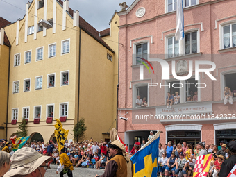 Over 2,000 participants recreate the medieval wedding of Hedwig Jagiellon and George of Bavaria. On July 16, 2023, in Landshut, Bavaria, Ger...