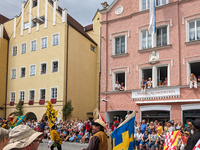 Over 2,000 participants recreate the medieval wedding of Hedwig Jagiellon and George of Bavaria. On July 16, 2023, in Landshut, Bavaria, Ger...