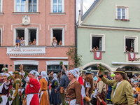 Over 2,000 participants recreate the medieval wedding of Hedwig Jagiellon and George of Bavaria. On July 16, 2023, in Landshut, Bavaria, Ger...