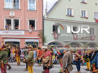 Over 2,000 participants recreate the medieval wedding of Hedwig Jagiellon and George of Bavaria. On July 16, 2023, in Landshut, Bavaria, Ger...