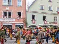 Over 2,000 participants recreate the medieval wedding of Hedwig Jagiellon and George of Bavaria. On July 16, 2023, in Landshut, Bavaria, Ger...