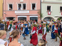 Over 2,000 participants recreate the medieval wedding of Hedwig Jagiellon and George of Bavaria. On July 16, 2023, in Landshut, Bavaria, Ger...