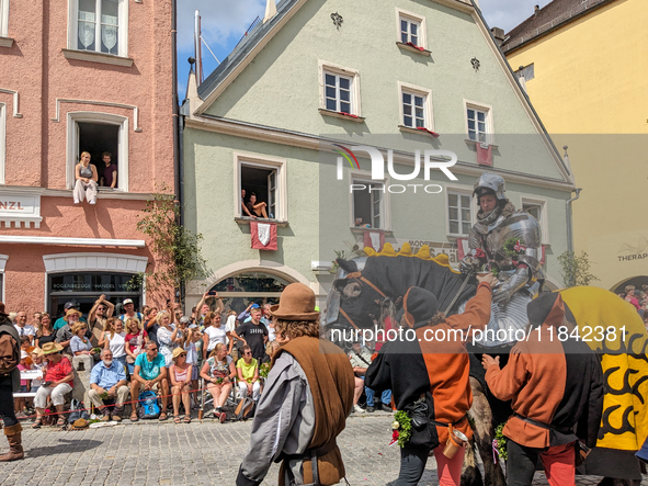 Over 2,000 participants recreate the medieval wedding of Hedwig Jagiellon and George of Bavaria. On July 16, 2023, in Landshut, Bavaria, Ger...