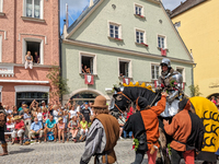 Over 2,000 participants recreate the medieval wedding of Hedwig Jagiellon and George of Bavaria. On July 16, 2023, in Landshut, Bavaria, Ger...