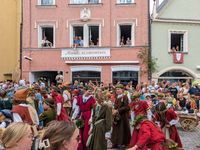 Over 2,000 participants recreate the medieval wedding of Hedwig Jagiellon and George of Bavaria. On July 16, 2023, in Landshut, Bavaria, Ger...