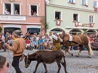 Over 2,000 participants recreate the medieval wedding of Hedwig Jagiellon and George of Bavaria. On July 16, 2023, in Landshut, Bavaria, Ger...