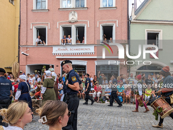 Over 2,000 participants recreate the medieval wedding of Hedwig Jagiellon and George of Bavaria. On July 16, 2023, in Landshut, Bavaria, Ger...