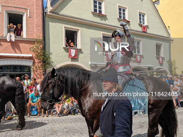 Over 2,000 participants recreate the medieval wedding of Hedwig Jagiellon and George of Bavaria. On July 16, 2023, in Landshut, Bavaria, Ger...