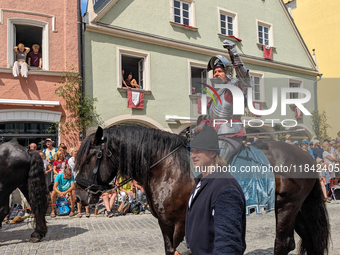 Over 2,000 participants recreate the medieval wedding of Hedwig Jagiellon and George of Bavaria. On July 16, 2023, in Landshut, Bavaria, Ger...