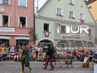 Over 2,000 participants recreate the medieval wedding of Hedwig Jagiellon and George of Bavaria. On July 16, 2023, in Landshut, Bavaria, Ger...