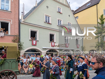 Over 2,000 participants recreate the medieval wedding of Hedwig Jagiellon and George of Bavaria. On July 16, 2023, in Landshut, Bavaria, Ger...