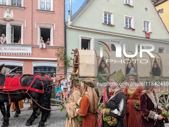 Over 2,000 participants recreate the medieval wedding of Hedwig Jagiellon and George of Bavaria. On July 16, 2023, in Landshut, Bavaria, Ger...