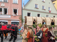 Over 2,000 participants recreate the medieval wedding of Hedwig Jagiellon and George of Bavaria. On July 16, 2023, in Landshut, Bavaria, Ger...