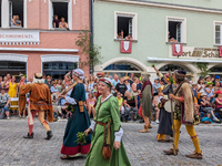 Over 2,000 participants recreate the medieval wedding of Hedwig Jagiellon and George of Bavaria. On July 16, 2023, in Landshut, Bavaria, Ger...