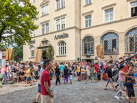 Over 2,000 participants recreate the medieval wedding of Hedwig Jagiellon and George of Bavaria. On July 16, 2023, in Landshut, Bavaria, Ger...