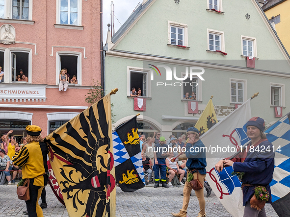 Over 2,000 participants recreate the medieval wedding of Hedwig Jagiellon and George of Bavaria. On July 16, 2023, in Landshut, Bavaria, Ger...