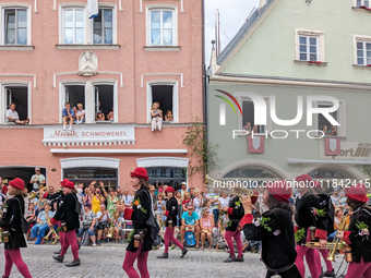 Over 2,000 participants recreate the medieval wedding of Hedwig Jagiellon and George of Bavaria. On July 16, 2023, in Landshut, Bavaria, Ger...