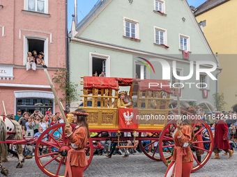 Over 2,000 participants recreate the medieval wedding of Hedwig Jagiellon and George of Bavaria. On July 16, 2023, in Landshut, Bavaria, Ger...