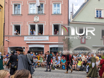 Over 2,000 participants recreate the medieval wedding of Hedwig Jagiellon and George of Bavaria. On July 16, 2023, in Landshut, Bavaria, Ger...