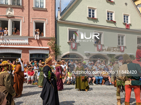 Over 2,000 participants recreate the medieval wedding of Hedwig Jagiellon and George of Bavaria. On July 16, 2023, in Landshut, Bavaria, Ger...