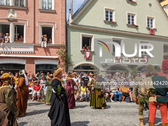 Over 2,000 participants recreate the medieval wedding of Hedwig Jagiellon and George of Bavaria. On July 16, 2023, in Landshut, Bavaria, Ger...