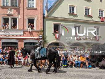 Over 2,000 participants recreate the medieval wedding of Hedwig Jagiellon and George of Bavaria. On July 16, 2023, in Landshut, Bavaria, Ger...