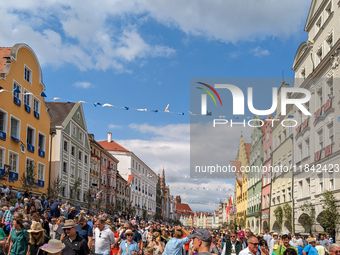 Over 2,000 participants recreate the medieval wedding of Hedwig Jagiellon and George of Bavaria. On July 16, 2023, in Landshut, Bavaria, Ger...