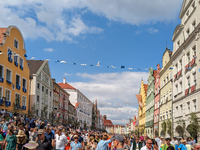 Over 2,000 participants recreate the medieval wedding of Hedwig Jagiellon and George of Bavaria. On July 16, 2023, in Landshut, Bavaria, Ger...