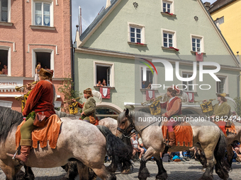 Over 2,000 participants recreate the medieval wedding of Hedwig Jagiellon and George of Bavaria. On July 16, 2023, in Landshut, Bavaria, Ger...