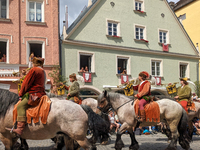 Over 2,000 participants recreate the medieval wedding of Hedwig Jagiellon and George of Bavaria. On July 16, 2023, in Landshut, Bavaria, Ger...