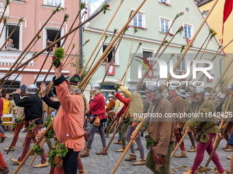 Over 2,000 participants recreate the medieval wedding of Hedwig Jagiellon and George of Bavaria. On July 16, 2023, in Landshut, Bavaria, Ger...