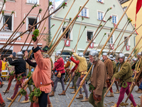 Over 2,000 participants recreate the medieval wedding of Hedwig Jagiellon and George of Bavaria. On July 16, 2023, in Landshut, Bavaria, Ger...