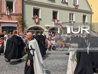 Over 2,000 participants recreate the medieval wedding of Hedwig Jagiellon and George of Bavaria. On July 16, 2023, in Landshut, Bavaria, Ger...