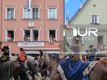 Over 2,000 participants recreate the medieval wedding of Hedwig Jagiellon and George of Bavaria. On July 16, 2023, in Landshut, Bavaria, Ger...