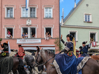 Over 2,000 participants recreate the medieval wedding of Hedwig Jagiellon and George of Bavaria. On July 16, 2023, in Landshut, Bavaria, Ger...