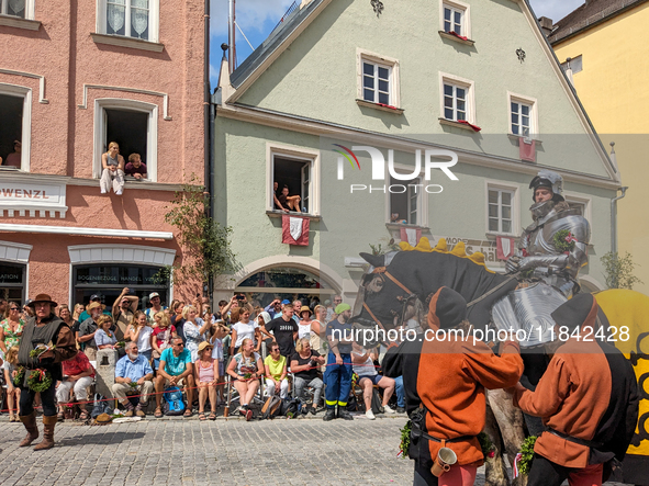 Over 2,000 participants recreate the medieval wedding of Hedwig Jagiellon and George of Bavaria. On July 16, 2023, in Landshut, Bavaria, Ger...